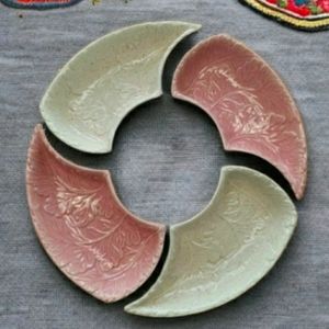 MCM California set of four dishes. Vintage  stackable pink and creme leaf design